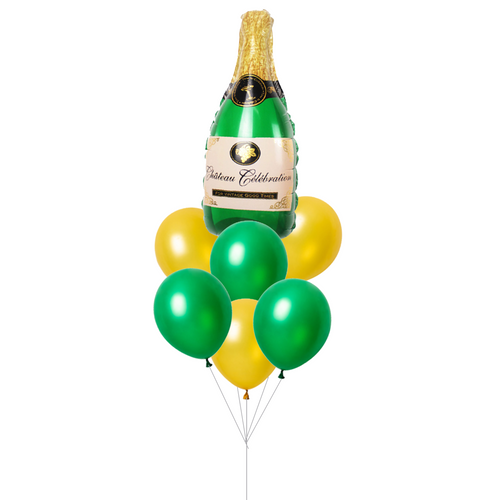 green champagne bottle on balloons