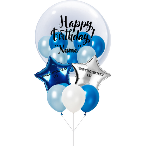 happy birthday with custom name blue and silver theme