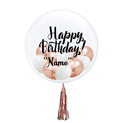 brown birthday balloons with name in big balloons 