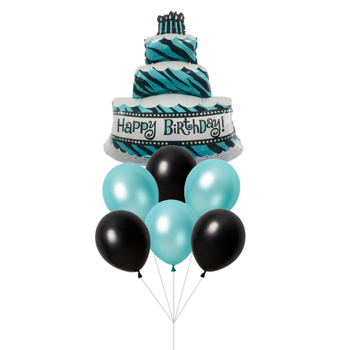 triple stack cake happy birthday black and blue color