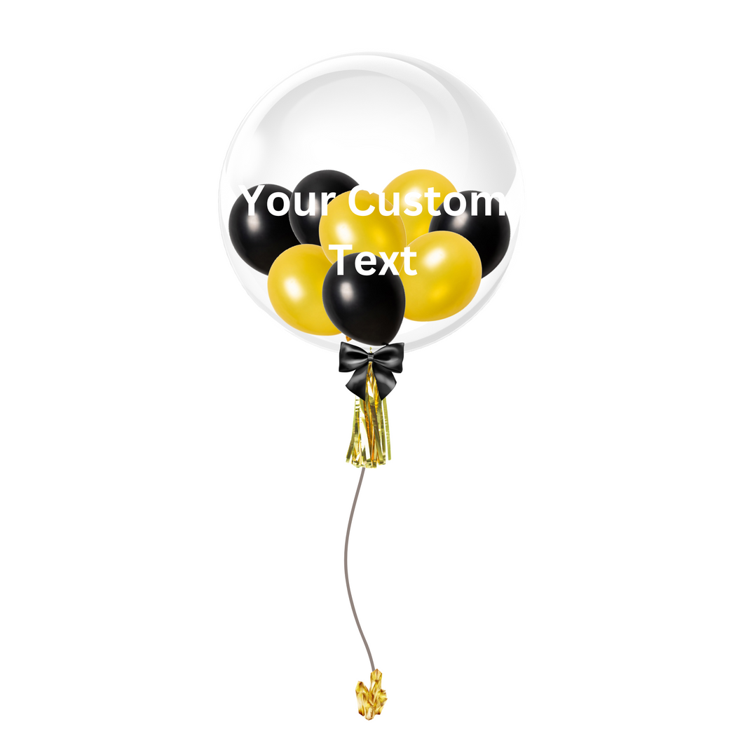 24 INCH CUSTOMIZABLE BUBBLE BALLOON - BLACK & GOLD THEME