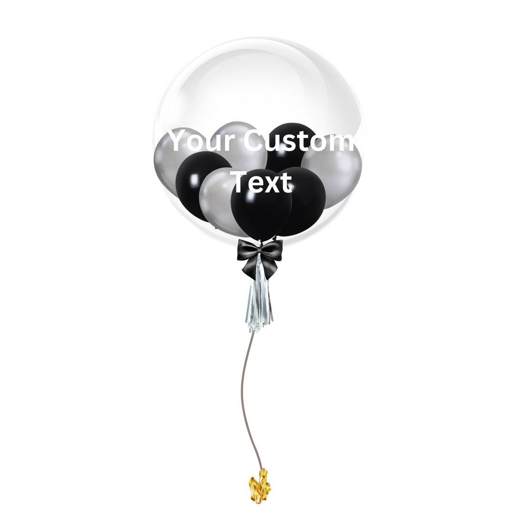 24 INCH CUSTOMIZABLE BUBBLE BALLOON - BLACK & SILVER THEME