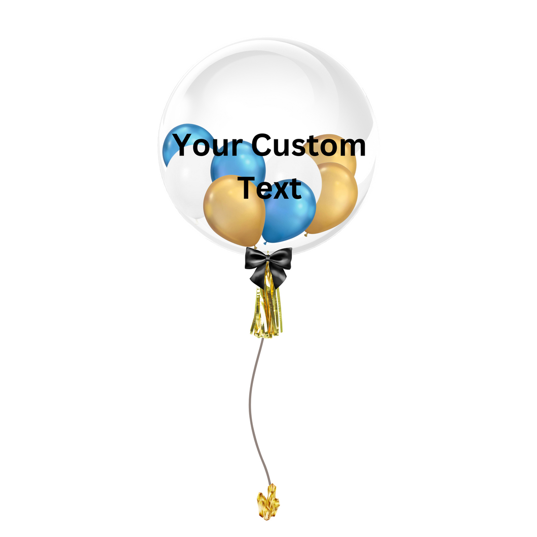 24 INCH CUSTOMIZABLE BUBBLE BALLOON - CHROME BLUE & GOLD THEME