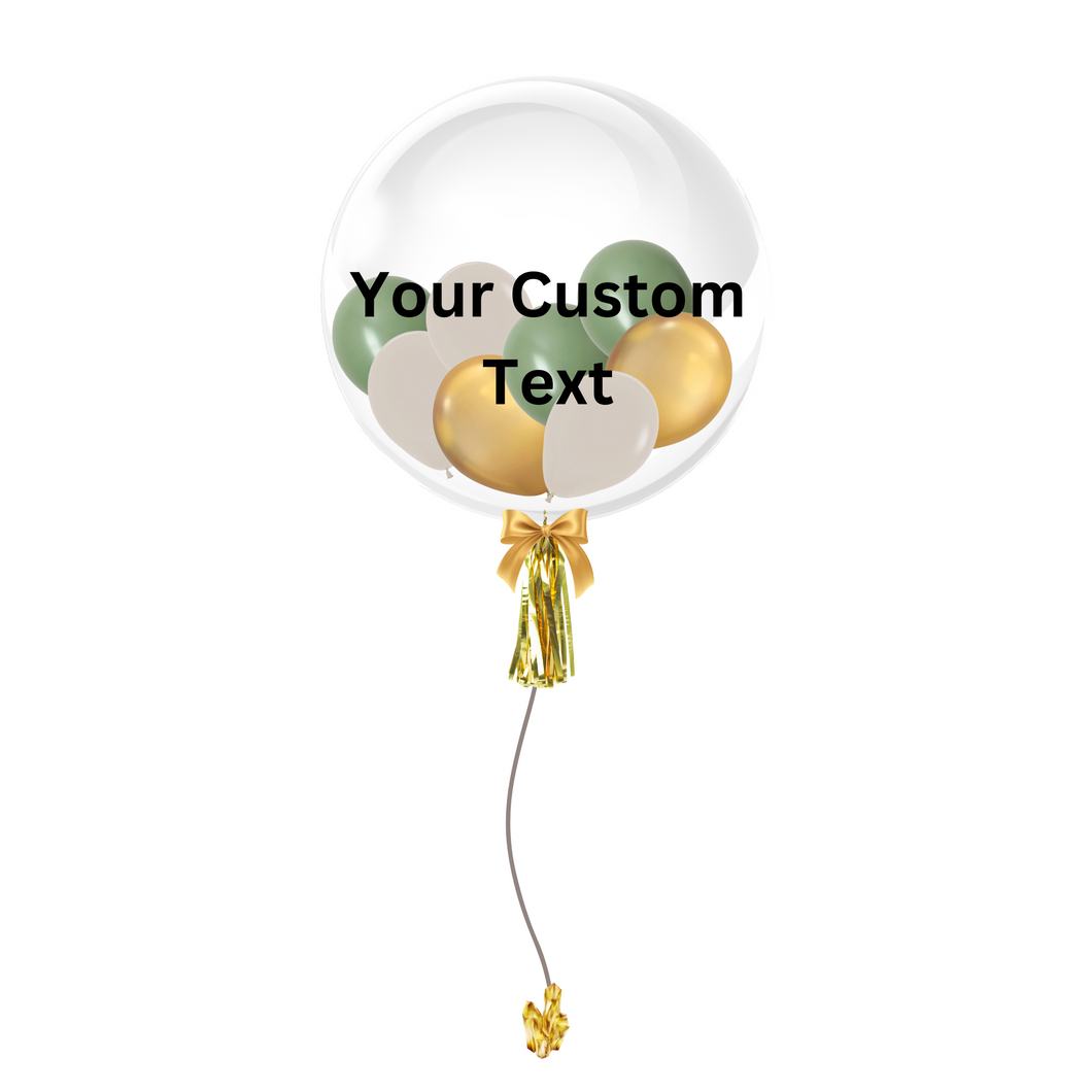 24 INCH CUSTOMIZABLE BUBBLE BALLOON - EUCALYPTUS & GOLD THEME