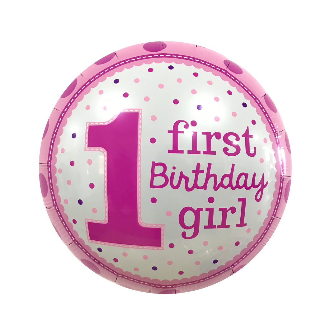 18 INCH FIRST BIRTHDAY GIRL ROUND FOIL