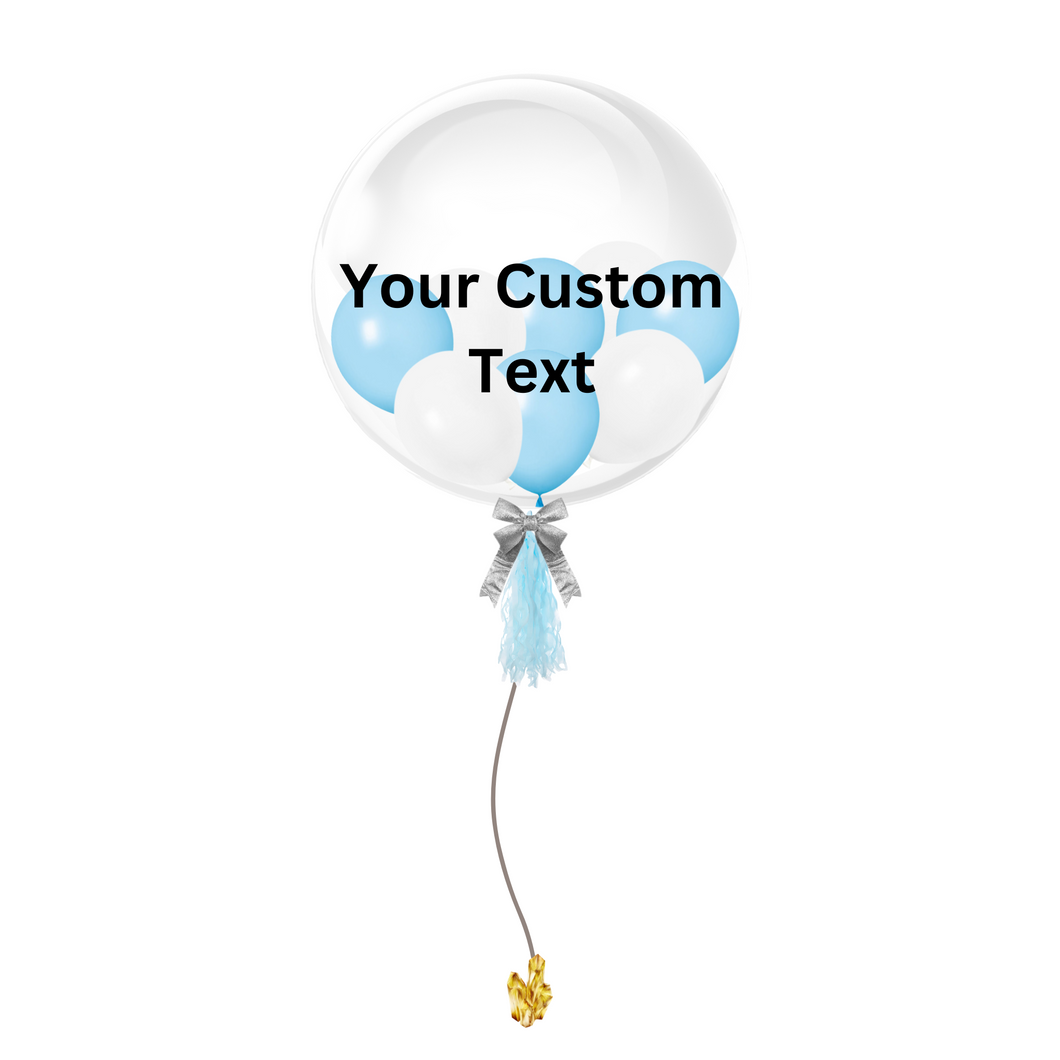 24 INCH CUSTOMIZABLE BUBBLE BALLOON - LIGHT BLUE & WHITE THEME