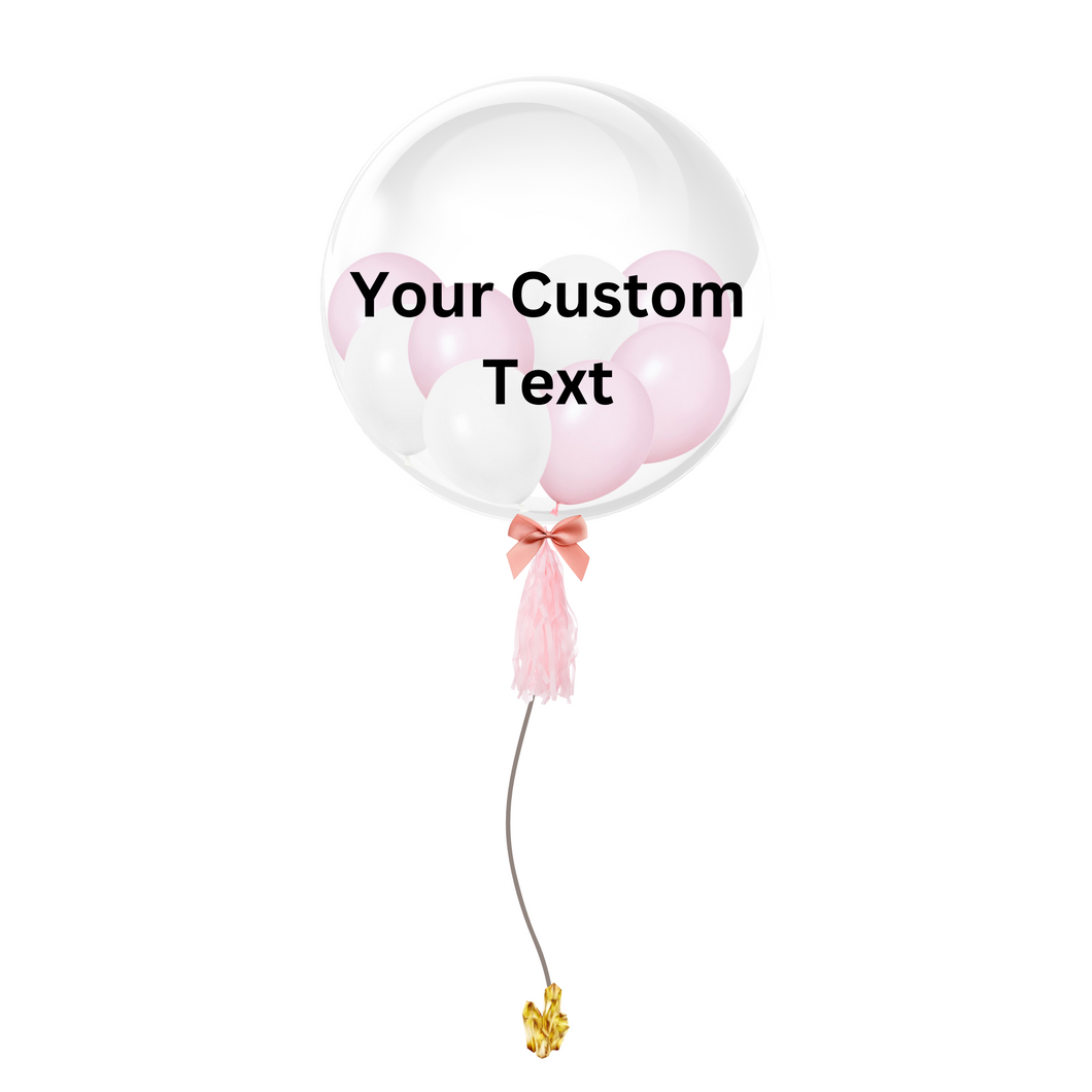 24 INCH CUSTOMIZABLE BUBBLE BALLOON - PINK & WHITE THEME