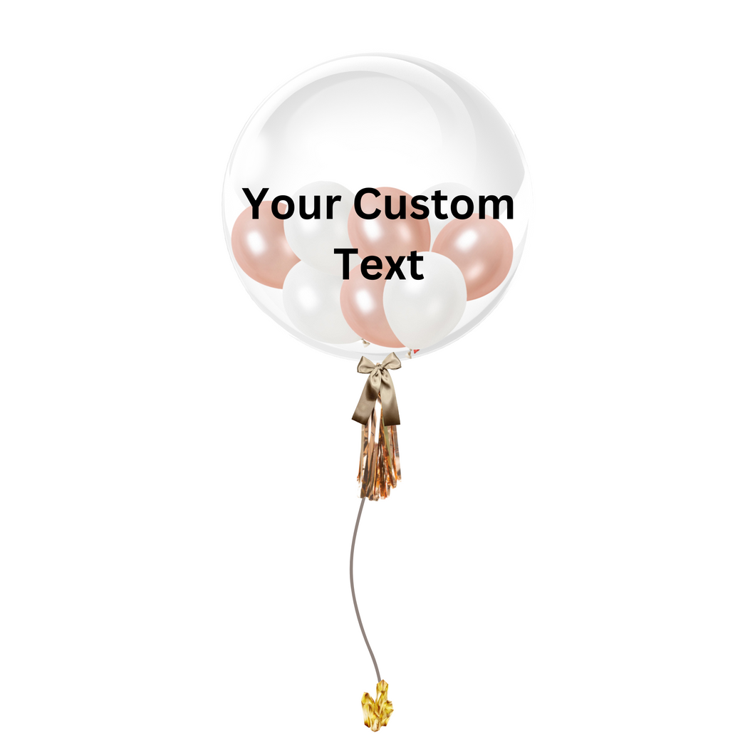 24 INCH CUSTOMIZABLE BUBBLE BALLOON - ROSE GOLD & WHITE THEME