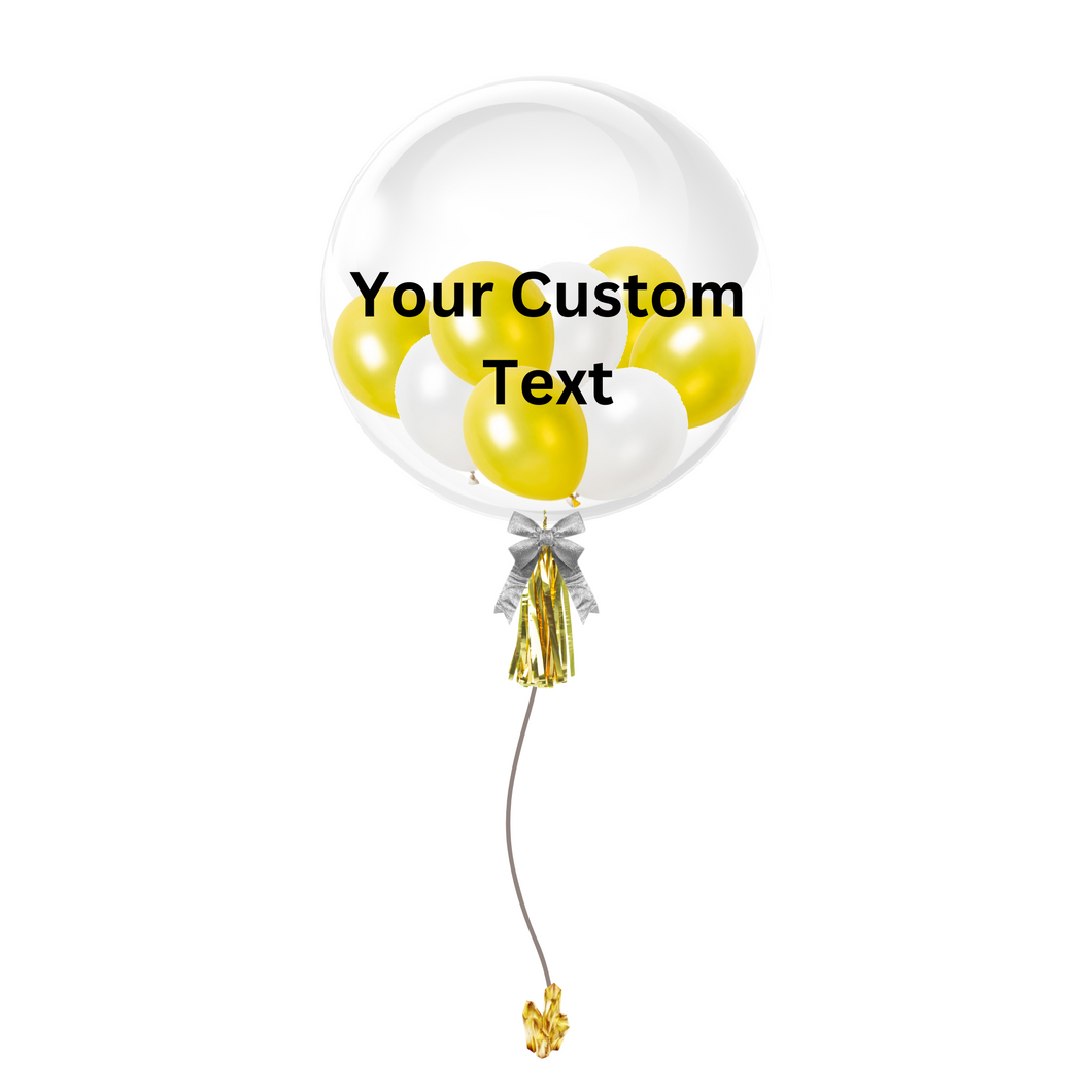 24 INCH CUSTOMIZABLE BUBBLE BALLOON - WHITE & GOLD THEME