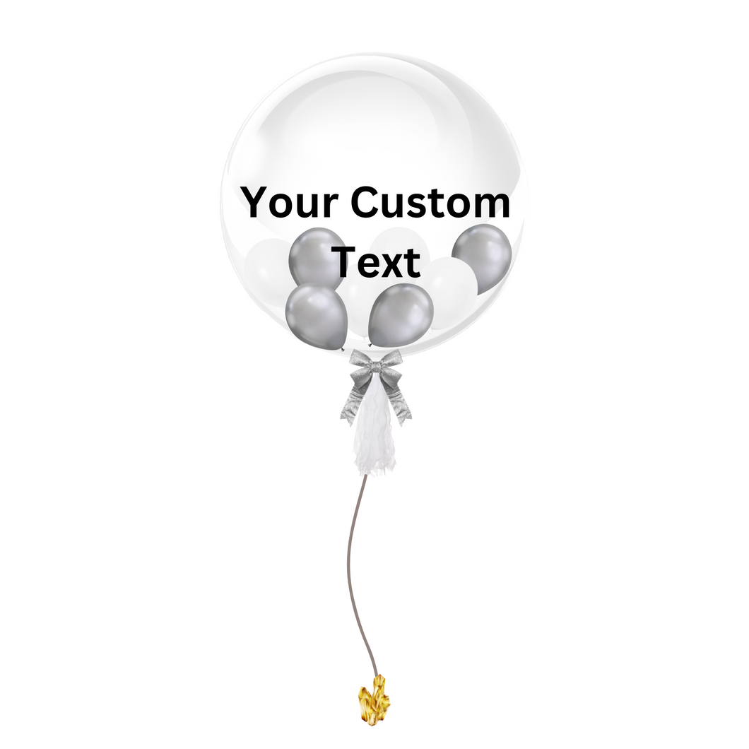 24 INCH CUSTOMIZABLE BUBBLE BALLOON - WHITE & SILVER THEME