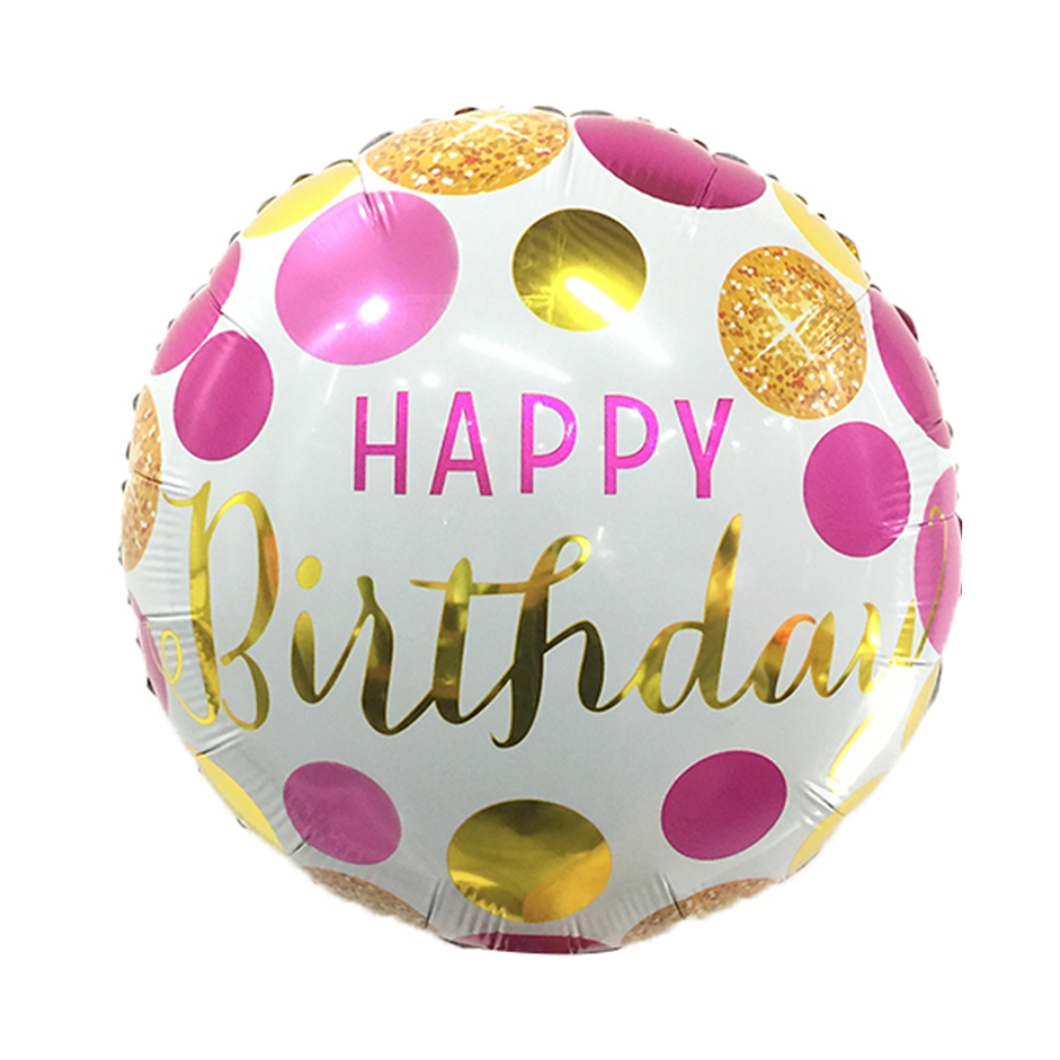 18 inch foil 'happy birthday' polkadots balloon