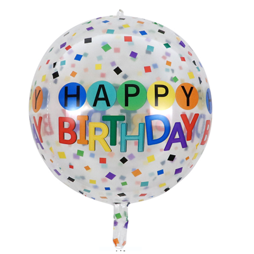 sphere 'happy birthday' clear polkadots 4d balloon size 22 inch