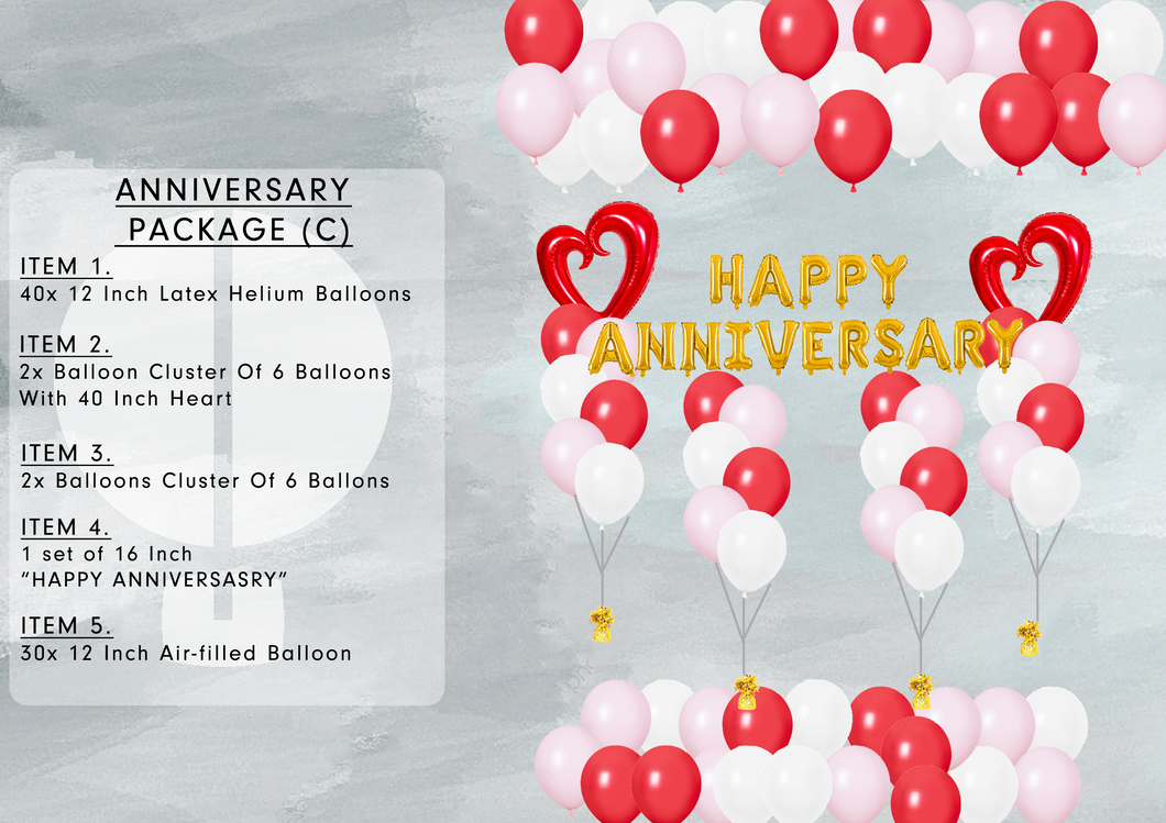 anniversary package with 5 items balloons