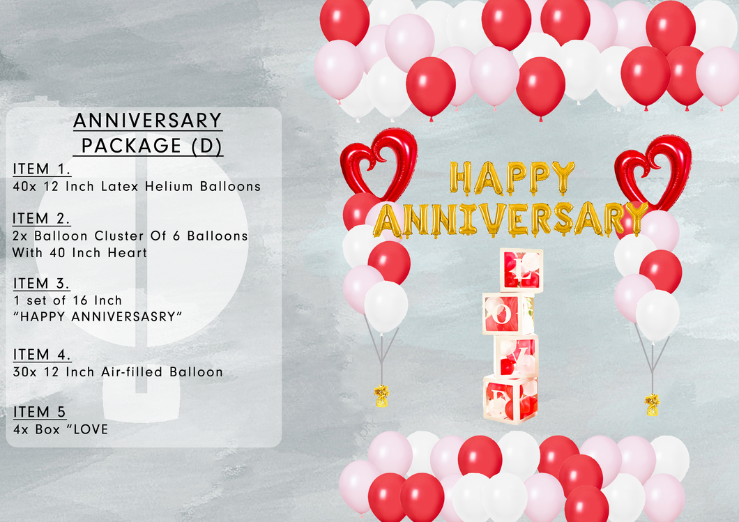 anniversary package with 5 items balloons love