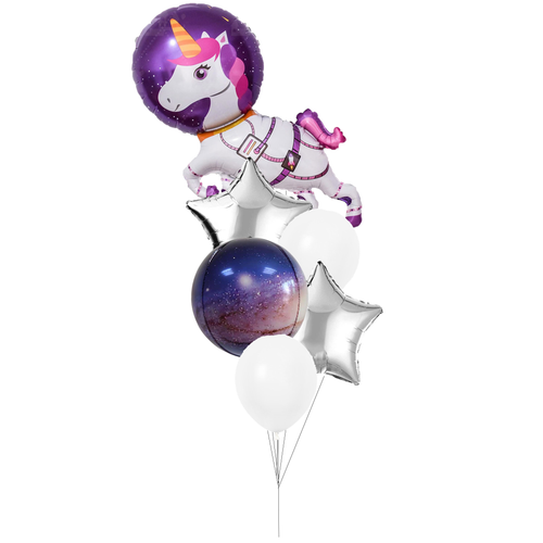 galaxy unicorn with spacesuit and balloons