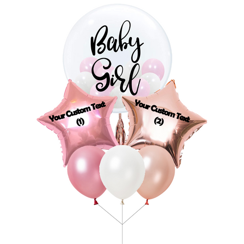 baby girl bubble balloon with stars bouquet