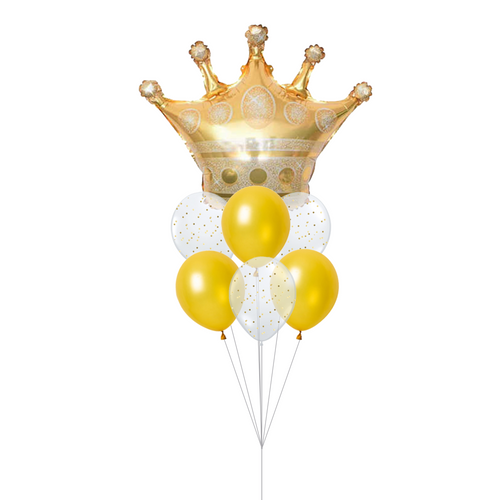 crown bouquet above balloons