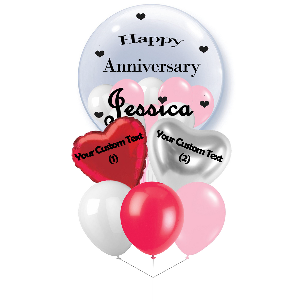 happy anniversary bubble balloon with heart shaped custom text balloons