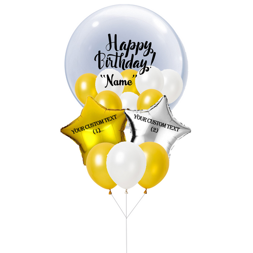 happy birthday custom text with gold and silver theme