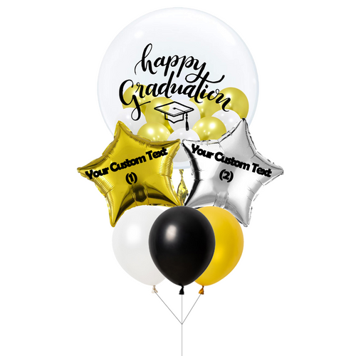 happy graduation bubble balloon custom text with gold and silver theme