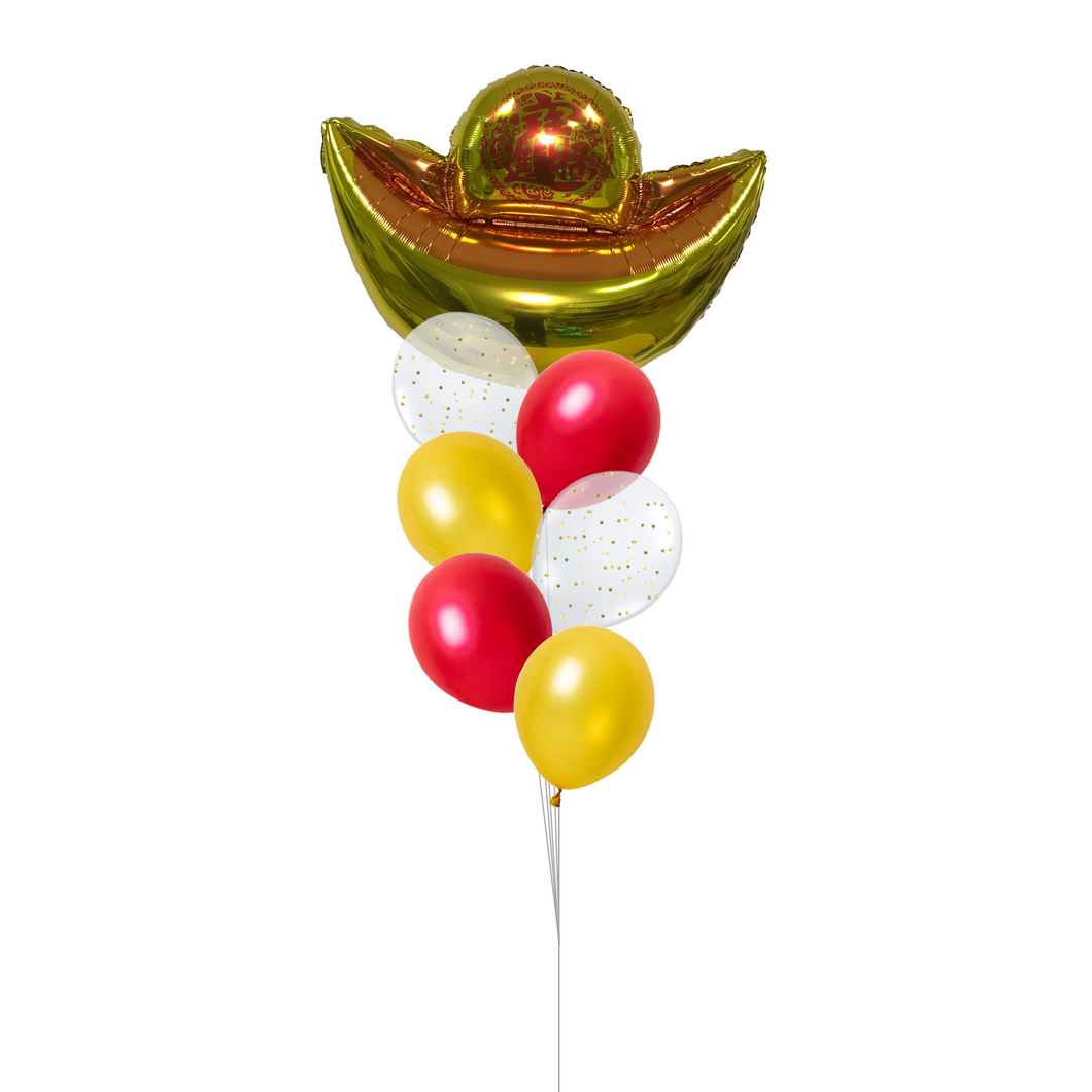 gold ingot balloon on red and gold balloons