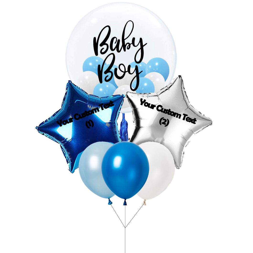 baby boy bubble balloon with stars bouquet